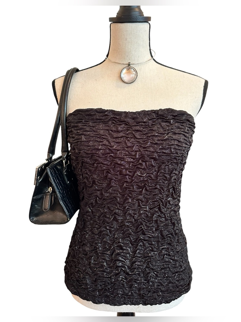 LIPSTICK Y2K Black Ruched Tube Top Glitter Strapless Party Top